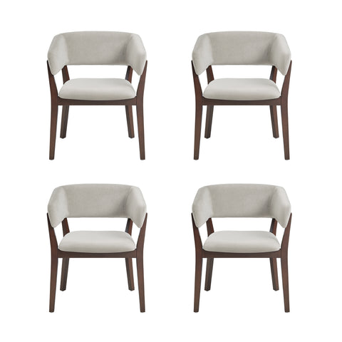 Manhattan Comfort Blake Modern Faux Mohair Wood Armchair in Greige - Set of 4