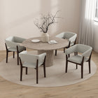 Manhattan Comfort Blake Modern Faux Mohair Wood Armchair in Greige - Set of 4