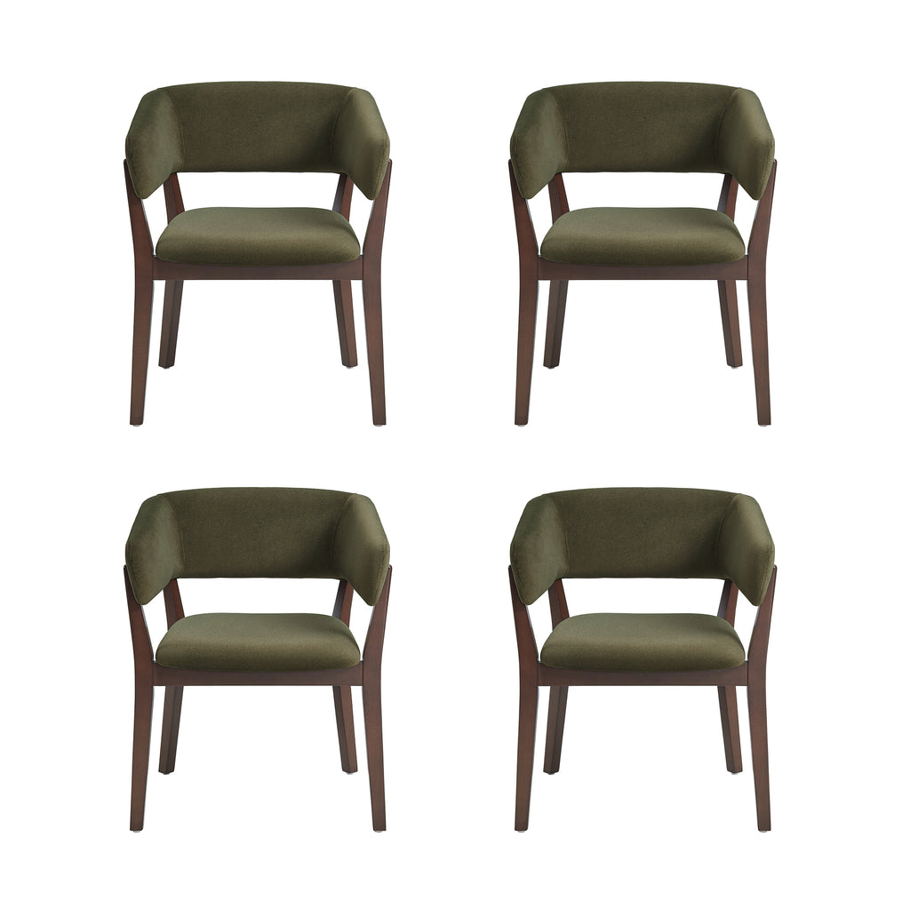 Manhattan Comfort Blake Modern Faux Mohair Wood Armchair in Green - Set of 4