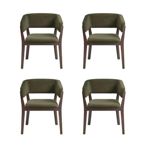 Manhattan Comfort Blake Modern Faux Mohair Wood Armchair in Green - Set of 4