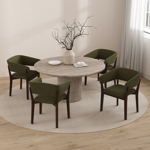Manhattan Comfort Blake Modern Faux Mohair Wood Armchair in Green - Set of 4