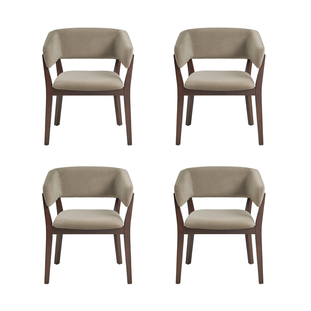 Manhattan Comfort Blake Modern Faux Mohair Wood Armchair in Linen - Set of 4