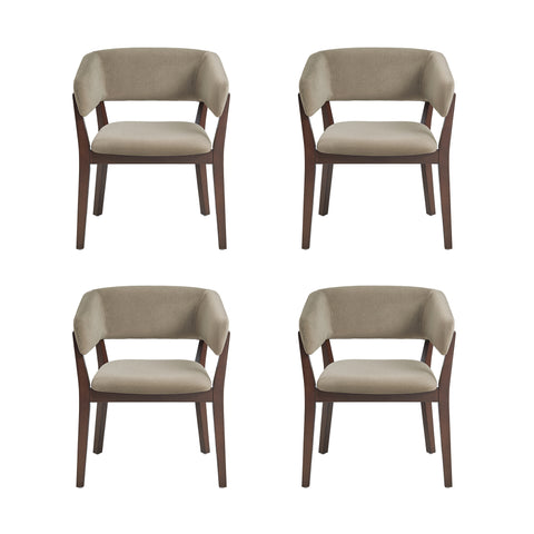 Manhattan Comfort Blake Modern Faux Mohair Wood Armchair in Linen - Set of 4