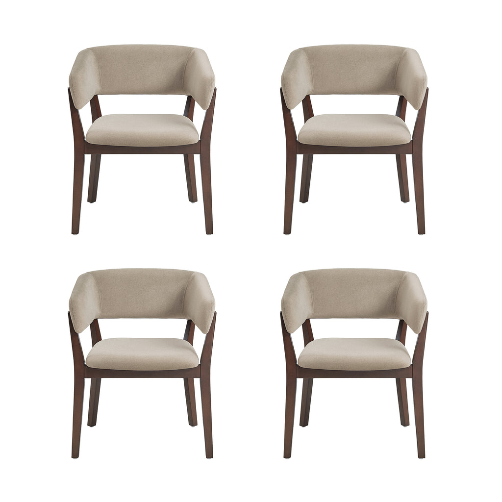 Manhattan Comfort Blake Modern Faux Mohair Wood Armchair in Natural - Set of 4