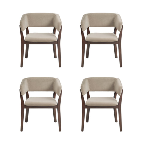 Manhattan Comfort Blake Modern Faux Mohair Wood Armchair in Natural - Set of 4