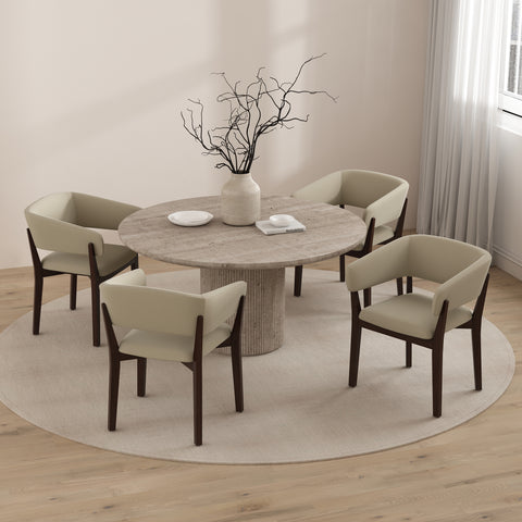 Manhattan Comfort Blake Modern Faux Mohair Wood Armchair in Natural - Set of 4