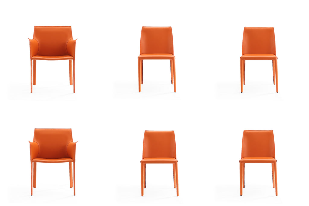 Manhattan Comfort Paris Modern 6-Piece Dining Chair Set in Coral