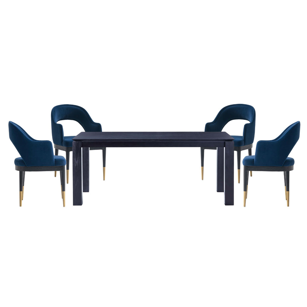 Manhattan Comfort Carrington and Rockaway Modern Industry Chic 5-Piece Dining Set in Midnight Blue and Black