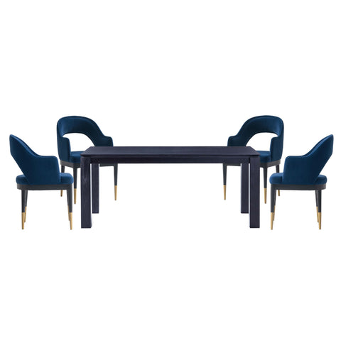 Manhattan Comfort Carrington and Rockaway Modern Industry Chic 5-Piece Dining Set in Midnight Blue and Black