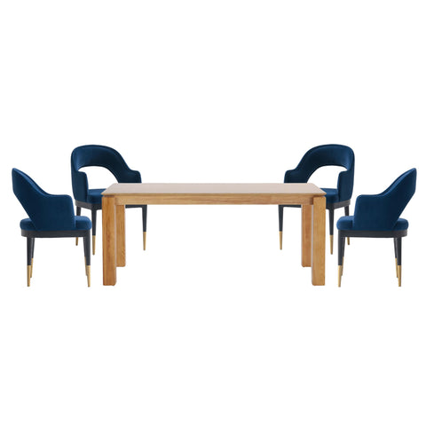 Manhattan Comfort Carrington and Rockaway Modern Industry Chic 5-Piece Dining Set in Midnight Blue and Natural
