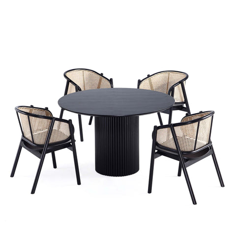 Manhattan Comfort Hathaway and Versailles Modern Industry Chic 5-Piece Dining Set in Black and Natural