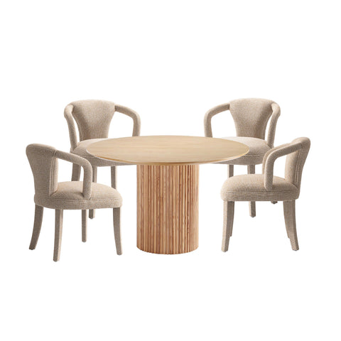 Manhattan Comfort Hathaway and Palmer Modern Industry Chic 5-Piece Dining Set in Ivory and Natural