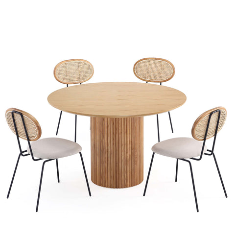 Manhattan Comfort Hathaway and Jardin Modern Industry Chic 5-Piece Dining Set in Oatmeal and Natural