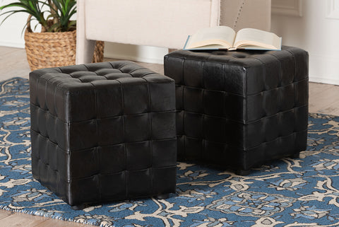Baxton Studio Siskal Black Modern Cube Ottoman (Set of 2)