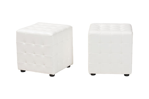Baxton Studio Siskal White Modern Cube Ottoman (Set of 2)