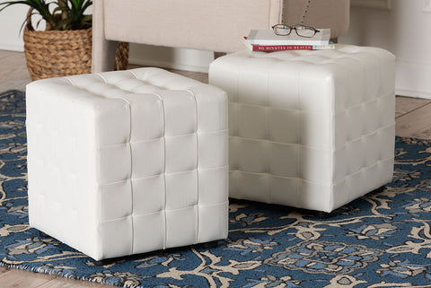 Baxton Studio Siskal White Modern Cube Ottoman (Set of 2)