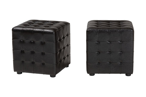 Baxton Studio Siskal Dark Brown Modern Cube Ottoman (Set of 2)