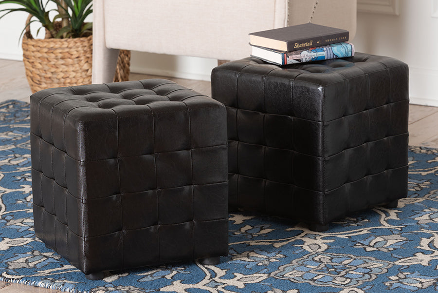 Baxton Studio Siskal Dark Brown Modern Cube Ottoman (Set of 2)