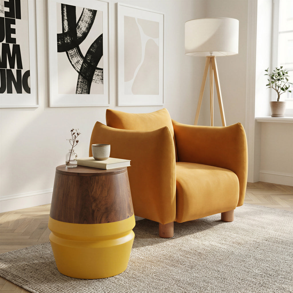 Zuo Tornos Side Table Walnut & Yellow