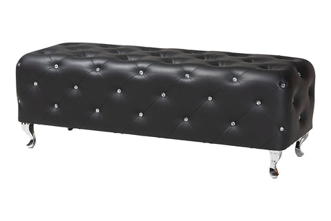 Baxton Studio Stella Crystal Tufted Black Leather Modern Bench