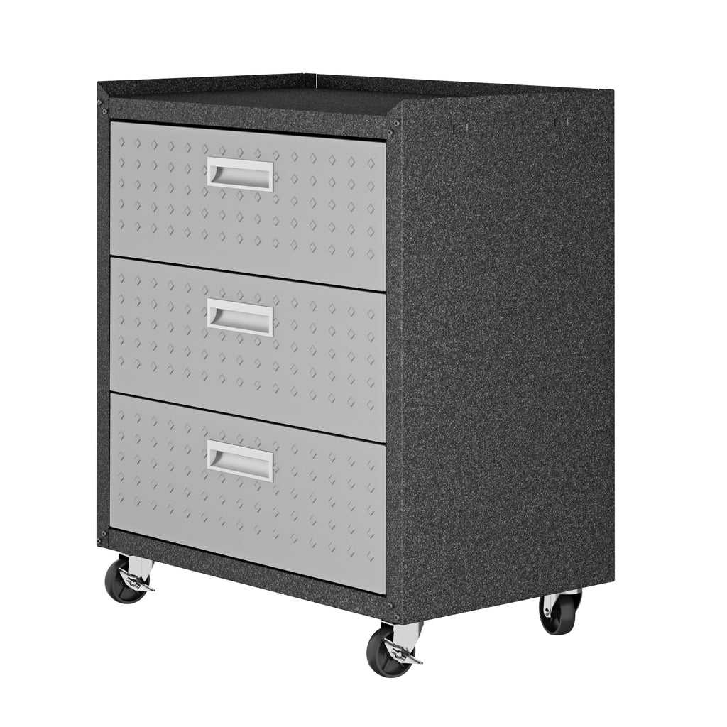 Manhattan Comfort Fortress Modern 30" Rolling Garage Cabinet in Dark Gray (3-Drawer)