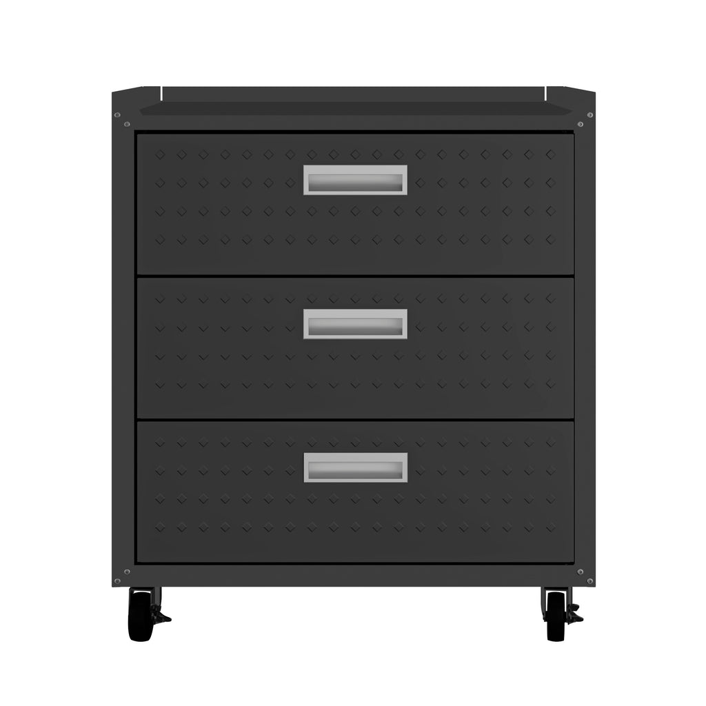 Manhattan Comfort Fortress Modern 30" Rolling Garage Cabinet in Charcoal Gray (3-Drawer)