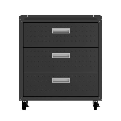Manhattan Comfort Fortress Modern 30" Rolling Garage Cabinet in Charcoal Gray (3-Drawer)