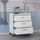 Manhattan Comfort Fortress Modern 30" Rolling Garage Cabinet in White (3-Drawer)