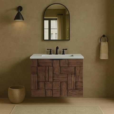 Meridian Furniture Leonardo 24" White Engineered Stone And Solid Wood Wall Mounted Bathroom Vanity