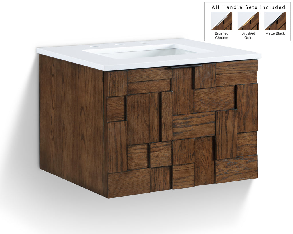 Meridian Furniture Leonardo 24" White Engineered Stone And Solid Wood Wall Mounted Bathroom Vanity