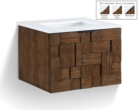 Meridian Furniture Leonardo 24" White Engineered Stone And Solid Wood Wall Mounted Bathroom Vanity