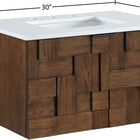 Meridian Furniture Leonardo 30" White Engineered Stone And Solid Wood Wall Mounted Bathroom Vanity