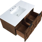 Meridian Furniture Leonardo 36" White Engineered Stone And Solid Wood Wall Mounted Bathroom Vanity
