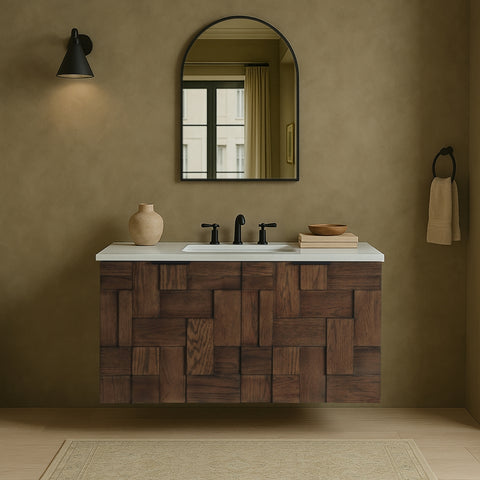 Meridian Furniture Leonardo 36" White Engineered Stone And Solid Wood Wall Mounted Bathroom Vanity