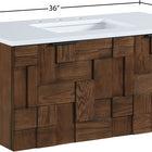Meridian Furniture Leonardo 36" White Engineered Stone And Solid Wood Wall Mounted Bathroom Vanity