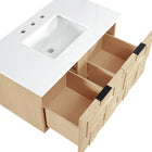 Meridian Furniture Leonardo 36" White Engineered Stone And Solid Wood Wall Mounted Bathroom Vanity