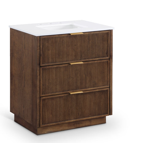 Meridian Furniture Willard 30" White Engineered Stone And Solid Wood Bathroom Vanity