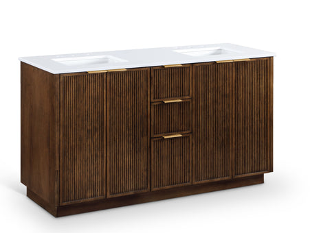 Meridian Furniture Willard 60" White Engineered Stone And Solid Wood Bathroom Vanity