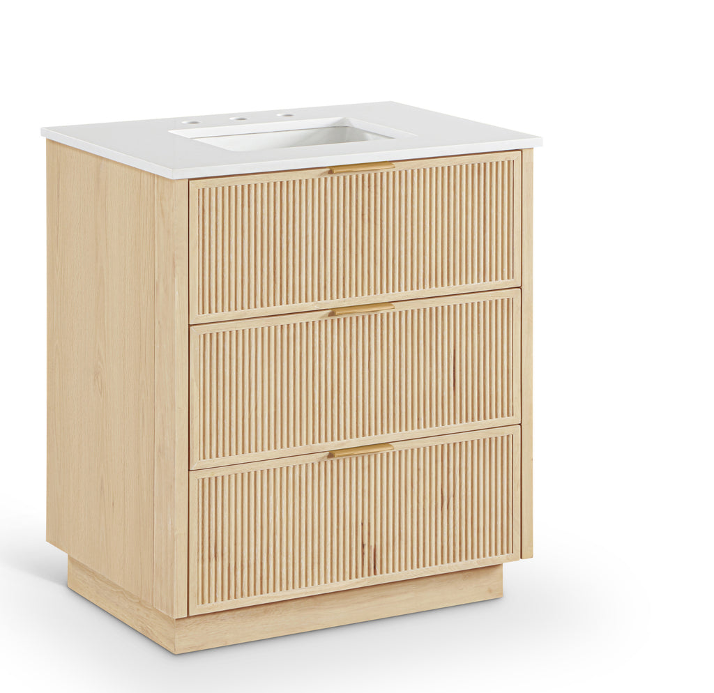 Meridian Furniture Willard 30" White Engineered Stone And Solid Wood Bathroom Vanity