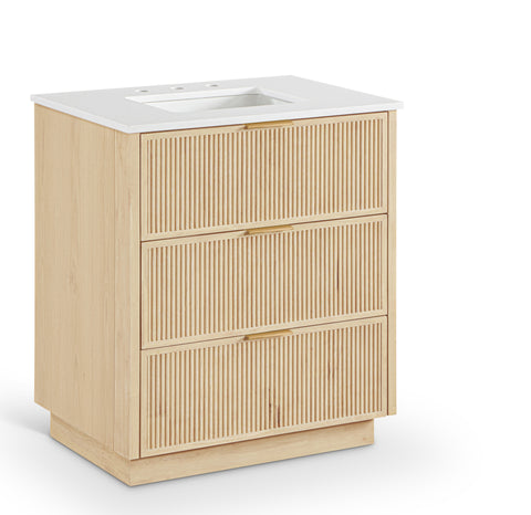 Meridian Furniture Willard 30" White Engineered Stone And Solid Wood Bathroom Vanity