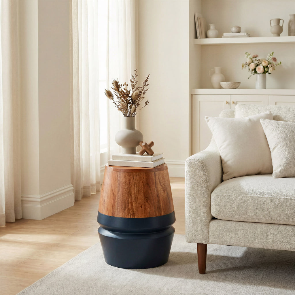 Zuo Tornos Side Table Walnut & Deep Blue