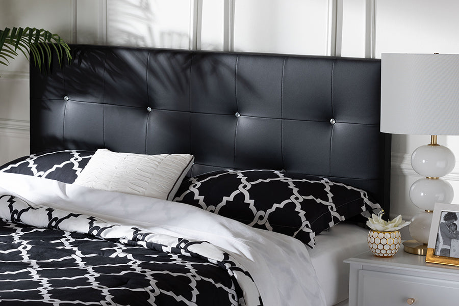 Baxton Studio Dalini Modern and Contemporary Queen Black Faux Leather Headboard with Faux Crystal Buttons