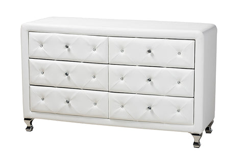Baxton Studio Luminescence White Faux Leather Upholstered Dresser