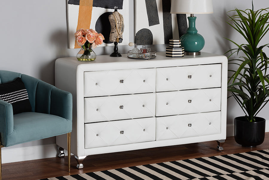 Baxton Studio Luminescence White Faux Leather Upholstered Dresser