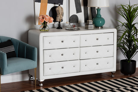 Baxton Studio Luminescence White Faux Leather Upholstered Dresser