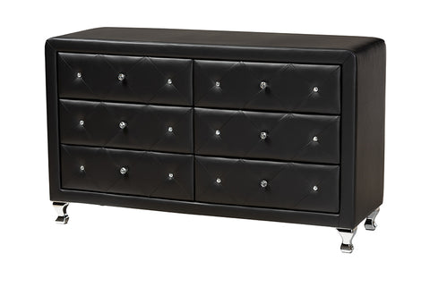 Baxton Studio Luminescence Black Faux Leather Upholstered Dresser