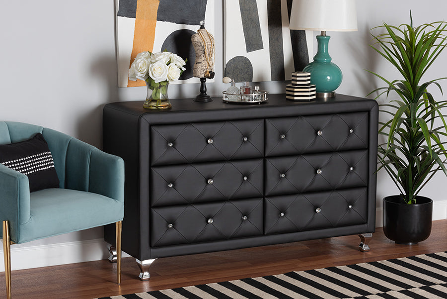 Baxton Studio Luminescence Black Faux Leather Upholstered Dresser