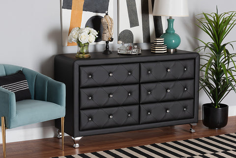Baxton Studio Luminescence Black Faux Leather Upholstered Dresser
