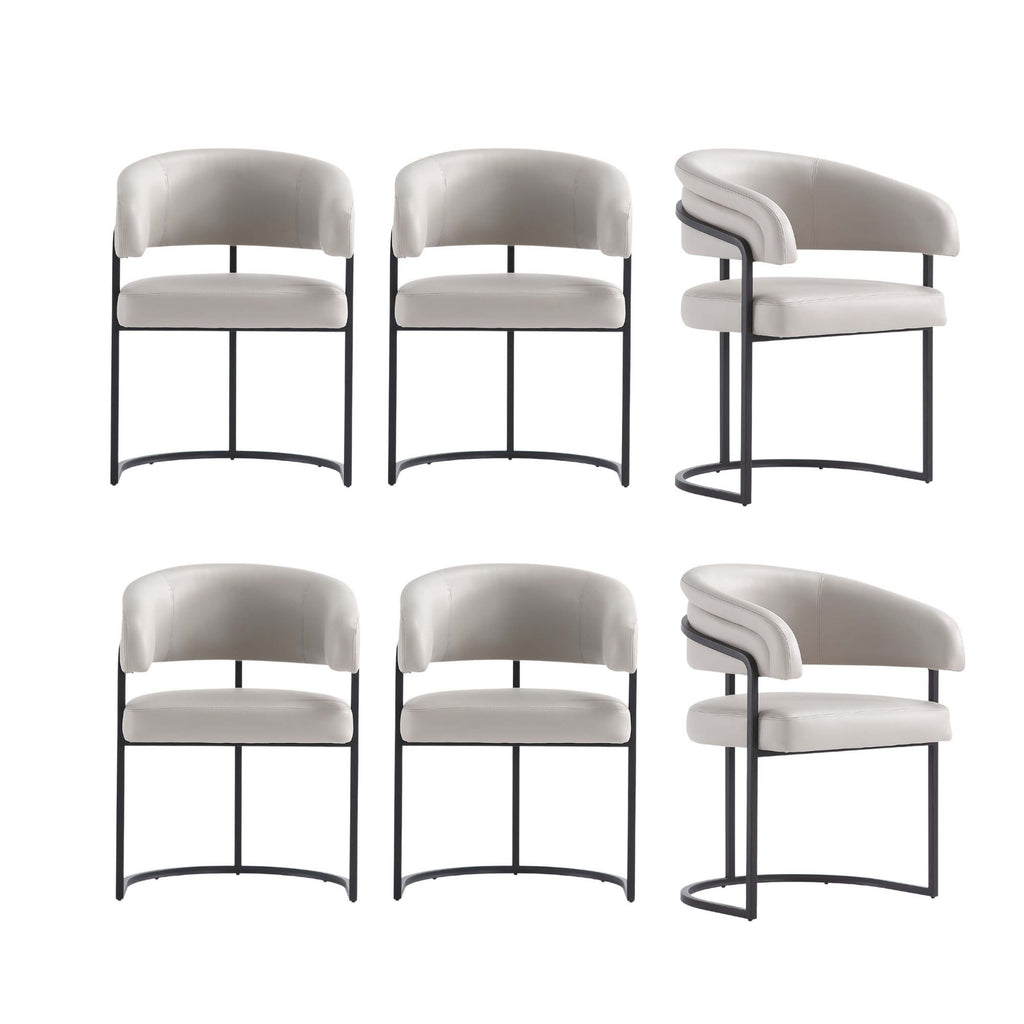 Manhattan Comfort Augusta Modern Vegan Leather Metal Dining Chair in Light Gray - Set of 6