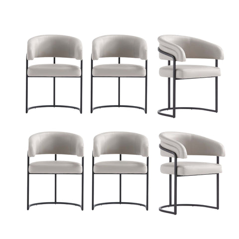 Manhattan Comfort Augusta Modern Vegan Leather Metal Dining Chair in Light Gray - Set of 6